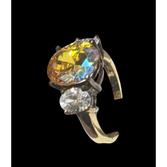 Brilliant Three Stone Sterling Silver Gold Tone Plated Engagement Ring Size 7 - Picture 13 of 16